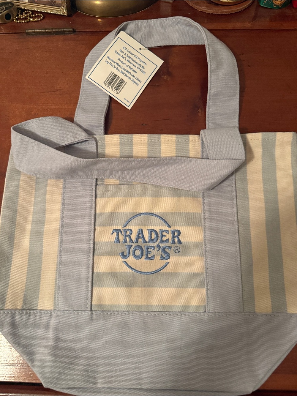 Trader Joe's Light Blue & Cream Striped Canvas Tote